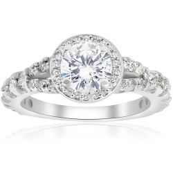 White Gold 1 1/4 ct TDW Halo Split Shank Diamond Engagement Ring - Handcrafted By Name My Rings™