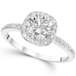 White Gold 1 1/5 ct TDW Diamond Claritiy Enhacned Cushion Halo Engagement Ring - Handcrafted By Name My Rings™