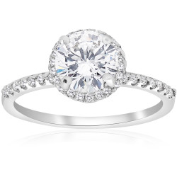 White Gold 1 3/4 ct TDW Diamond Clarity Enhanced Round Cut Halo Engagement Ring - Handcrafted By Name My Rings™