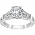 White Gold 1 3/4 ct TDW Diamond Clarity Enhanced Vintage Engagement Antique Style Ring - Handcrafted By Name My Rings™