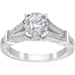 White Gold 1 3/4 ct TDW Diamond Clarity Enhanced Vintage Engagement Antique Style Ring - Handcrafted By Name My Rings™