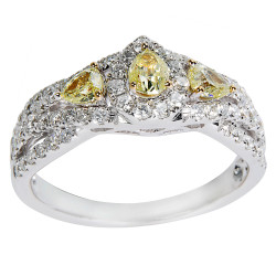 White Gold 1ct TDW Round White & Fancy Yellow Diamond Engagement Ring - Handcrafted By Name My Rings™