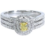 White Gold 1ct TDW Round White And Yellow Diamond Halo Engagement Ring - Handcrafted By Name My Rings™