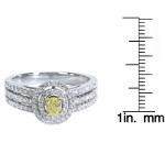 White Gold 1ct TDW Round White And Yellow Diamond Halo Engagement Ring - Handcrafted By Name My Rings™