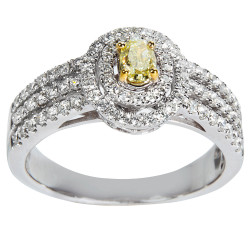 White Gold 1ct TDW Round White And Yellow Diamond Halo Engagement Ring - Handcrafted By Name My Rings™