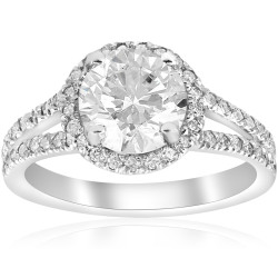 White Gold 2 1/2 ct TDW Diamond Clarity Enhanced Halo Split Shank Engagement Ring - Handcrafted By Name My Rings™