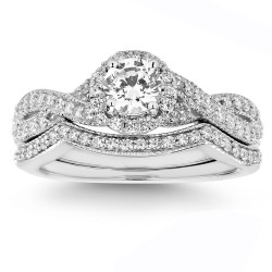 White Gold 3/4ct TDW White Natural Diamond Bridal Set - Handcrafted By Name My Rings™