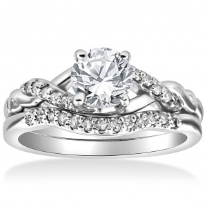 White Gold 5/8 cttw Diamond Engagement Matching Wedding Ring Set - Handcrafted By Name My Rings™