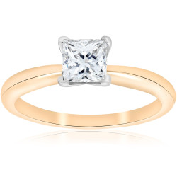 Gold 1 ct TDW Solitaire Princess Cut Diamond GIA Certified Engagement Ring - Handcrafted By Name My Rings™