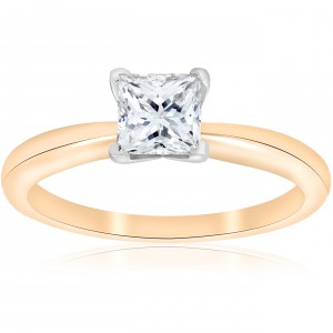 Gold 1 ct TDW Solitaire Princess Cut Diamond GIA Certified Engagement Ring - Handcrafted By Name My Rings™