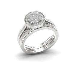 1/4ct TDW Diamond Cluster Halo Bridal Set in Sterling Silver - Handcrafted By Name My Rings™