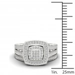 1/4ct TDW Diamond Cluster Halo Bridal Set in Sterling Silver - Handcrafted By Name My Rings™