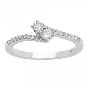 1/4ct Two Diamond Plus Pave Ring In White Gold - Handcrafted By Name My Rings™