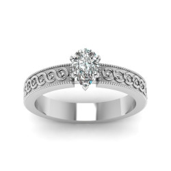 Gold 1/2ct. Pear-shaped Diamond Solitaire Filigree-band Engagement Ring by - Handcrafted By Name My Rings™