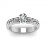 Gold 1/2ct. Pear-shaped Diamond Solitaire Filigree-band Engagement Ring by - Handcrafted By Name My Rings™