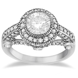 Gold 1ct TDW Vintage Diamond Halo Art Deco Engagement Ring Setting - Handcrafted By Name My Rings™
