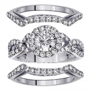 Gold 2 3/4ct TDW Braided Mount Halo Diamond Engagement Bridal-set with 2 Matching Bands - Handcrafted By Name My Rings™