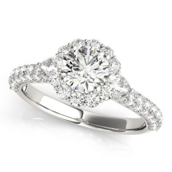 Gold Flower Halo Pear Accents Diamond Engagement Ring 1.75ct - Handcrafted By Name My Rings™