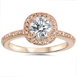 Rose Gold 1 1/3ct TDW Diamond Halo Engagement Ring - Handcrafted By Name My Rings™
