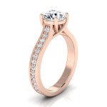 Rose Gold 1 1/3ct TDW Round Diamond Pave Shank Solitaire Engagement Ring - Handcrafted By Name My Rings™