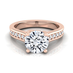 Rose Gold 1 1/3ct TDW Round Diamond Pave Shank Solitaire Engagement Ring - Handcrafted By Name My Rings™