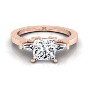 Rose Gold 1 1/4ct TDW Princess Diamond with Tapered Baguette Side Stones Engagement Ring - Handcrafted By Name My Rings™
