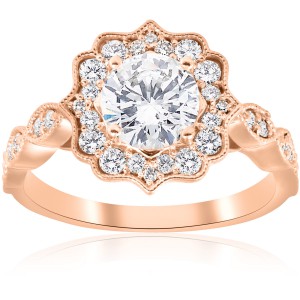 Rose Gold 1 3/8 ct TDW Diamond Clarity Enhanced Vintage Halo Engagement Ring - Handcrafted By Name My Rings™