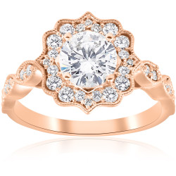 Rose Gold 1 3/8 ct TDW Diamond Clarity Enhanced Vintage Halo Engagement Ring - Handcrafted By Name My Rings™