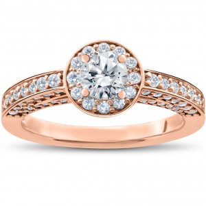 Rose Gold 1 ct TDW Diamond Halo Engagement Ring - Handcrafted By Name My Rings™