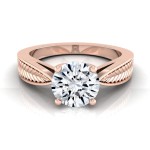 Rose Gold 1/2 Ct Round Diamond Leaf Texture Design Engagement Ring With - Handcrafted By Name My Rings™