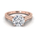 Rose Gold 1/2ct TDW White Diamond Millgrain Finish Engagement Ring - Handcrafted By Name My Rings™