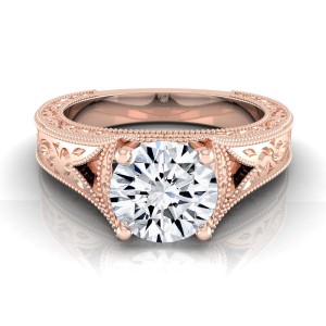Rose Gold 1/2ctw TDW White Diamond Millgrain Finish Engagement Ring - Handcrafted By Name My Rings™