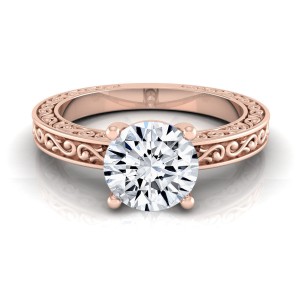 Rose Gold 1ct TDW Diamond IGI-certified Scroll Detail Shank Solitaire Engagement Ring - Handcrafted By Name My Rings™