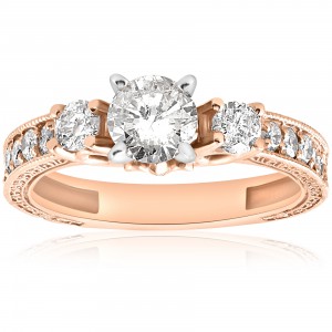 Rose Gold 1ct TDW Diamond Vintage Engagement Hand Engraved Ring - Handcrafted By Name My Rings™