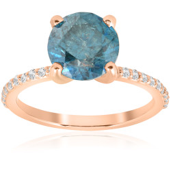 Rose Gold 3 1/5 ct TDW Blue Diamond Engagement Anniversary Ring - Handcrafted By Name My Rings™