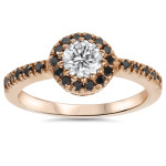 Rose Gold 3/4ct TDW White and Black Diamond Halo Ring - Handcrafted By Name My Rings™
