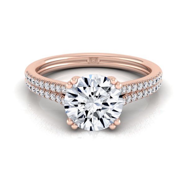 Rose Gold 5/8ctw TDW White Diamond 2 Row Double Prong Cathedral Engagement Ring - Handcrafted By Name My Rings™