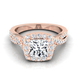 Rose Gold IGI-certified 1 2/5ct TDW Princess-cut Diamond Square Halo Twisted Engagement Ring - Handcrafted By Name My Rings™