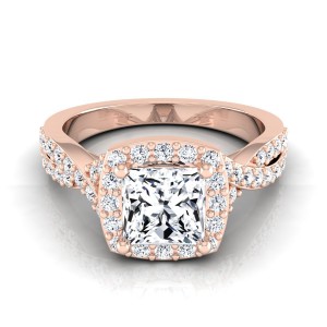 Rose Gold IGI-certified 1 2/5ct TDW Princess-cut Diamond Square Halo Twisted Engagement Ring - Handcrafted By Name My Rings™
