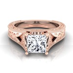 Rose Gold IGI-certified 1ct TDW Princess-cut Antique-inspired Engraved Diamond Milgrain Engagement Ring - Handcrafted By Name My Rings™