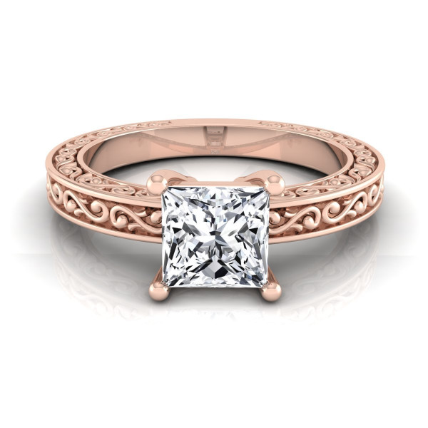 Rose Gold IGI-certified 1ct TDW Princess-cut Diamond Solitaire Engagement Ring - Handcrafted By Name My Rings™