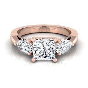 Rose Gold IGI-certified 2ct TDW Princess-cut Center Pear 3-stone Engagement Ring - Handcrafted By Name My Rings™