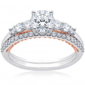 White  & Rose Gold 1 1/10 ct TDW Lab Grown DiamondEco Friendly  Engagement Ring & Matching Wedding Band  - Handcrafted By Name My Rings™
