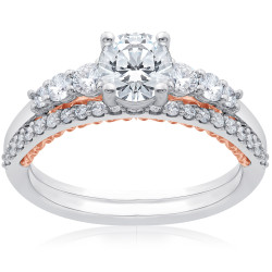 White  & Rose Gold 1 1/10 ct TDW Lab Grown DiamondEco Friendly  Engagement Ring & Matching Wedding Band  - Handcrafted By Name My Rings™