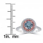 White & Rose Gold 1 5/8 ct TDW Blue & White Diamond Pink Topaz Double Halo Engagement Ring - Handcrafted By Name My Rings™