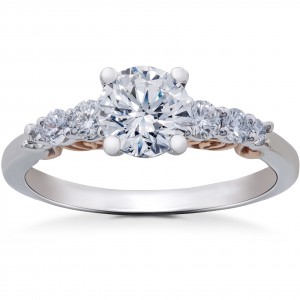 White & Rose Gold 7/8 ct Graduated Eco Friently Diamond Lab Grown Vintage Engagement Ring - Handcrafted By Name My Rings™