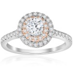 White & Rose Gold 7/8 ct TDW Diamond Double Halo Engagement Ring - Handcrafted By Name My Rings™