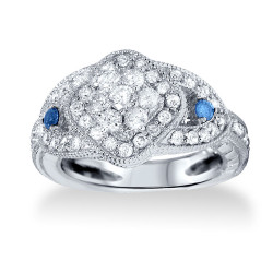 White Gold 0.79ct TDW Vintage-style Diamond Ring with Blue Diamond Accent - Handcrafted By Name My Rings™