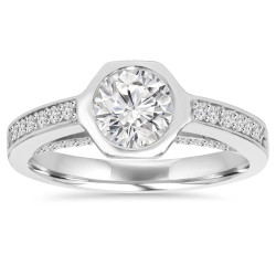 White Gold 1 1/10 ct TDW Diamond Bezel Engagement Wedding Ring - Handcrafted By Name My Rings™