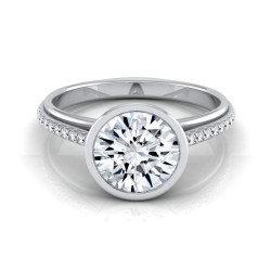 White Gold 1 1/10ct TDW Diamond IGI-certified Bezel Solitaire Engagement Ring With Pave Shank - Handcrafted By Name My Rings™